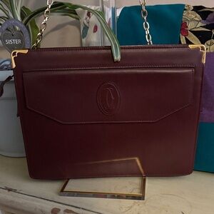 Cartier Burgundy Leather Shoulder Bag with Gold Trim